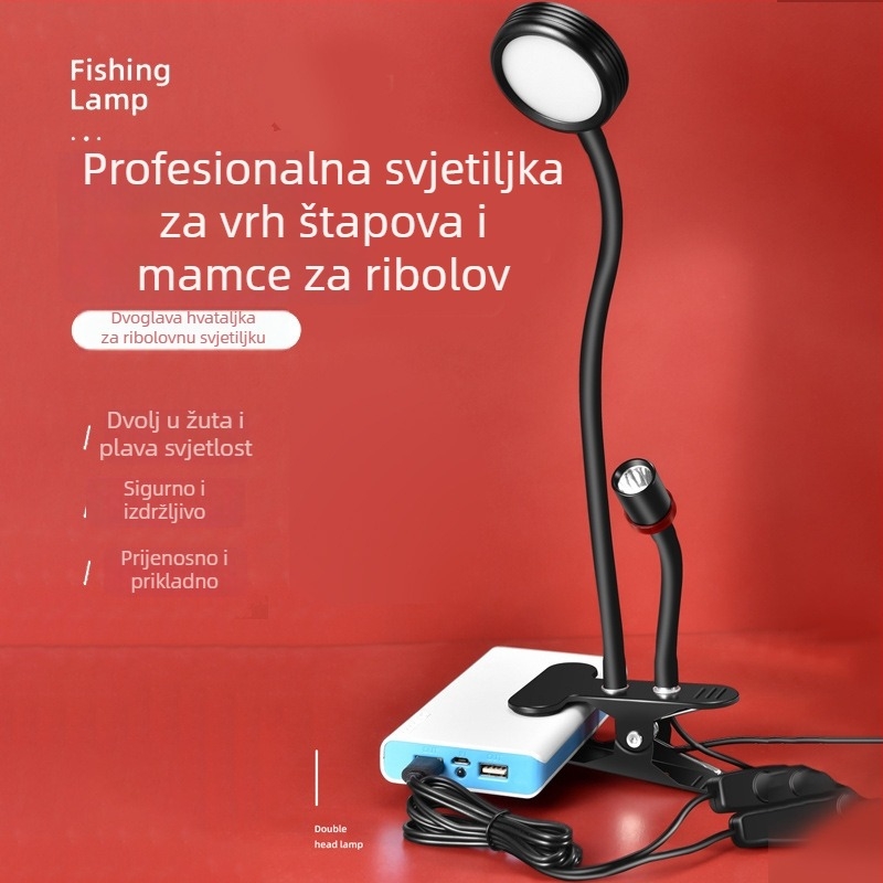 Dvostruka LED svjetiljka za raft ribolov, noćni ribolov, svjetlo vrha štapa, IPX4 vodootporna, dvostruka glava snopa, 12W, opcije 3W fiksno fokusiranje i 6W zoom