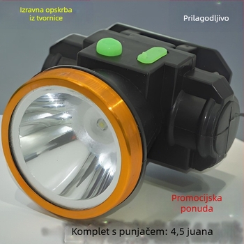 LED čelna svjetiljka, punjiva, 10W, 2000mAh, domet 100–200 m, za noćni ribolov i aktivnosti na otvorenom