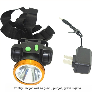 LED čelna svjetiljka, punjiva, 10W, 2000mAh, domet 100–200 m, za noćni ribolov i aktivnosti na otvorenom