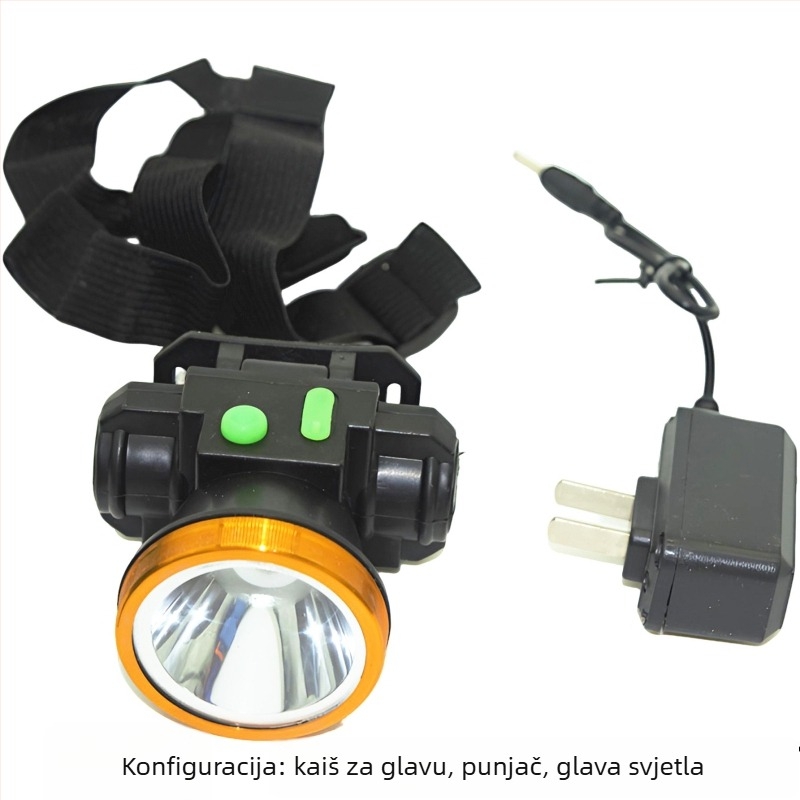 LED čelna svjetiljka, punjiva, 10W, 2000mAh, domet 100–200 m, za noćni ribolov i aktivnosti na otvorenom