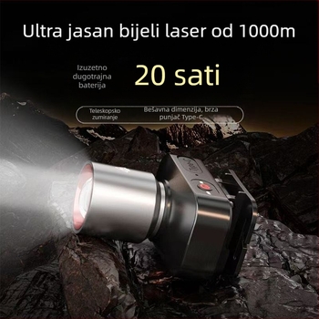 LED čelna svjetiljka, punjiva, 10W, 1800mAh, aluminijska legura, domet 100–200 m