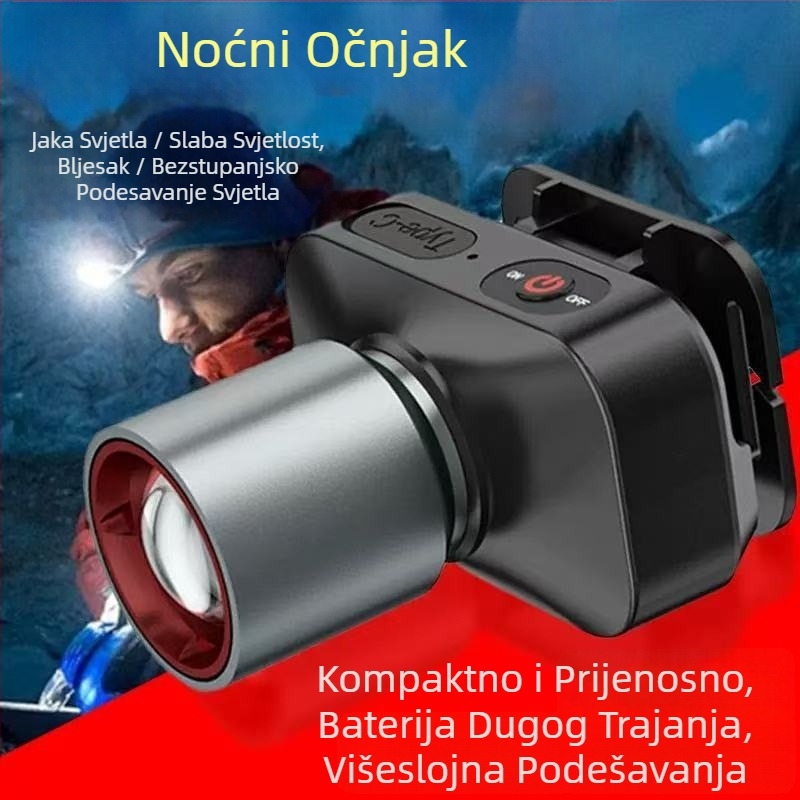LED čelna svjetiljka, punjiva, 10W, 1800mAh, aluminijska legura, domet 100–200 m