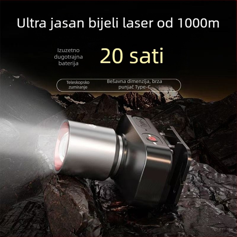 LED čelna svjetiljka, punjiva, 10W, 1800mAh, aluminijska legura, domet 100–200 m