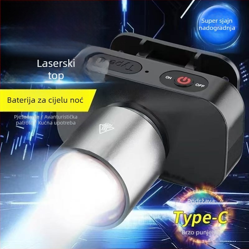 LED čelna svjetiljka, punjiva, 10W, 1800mAh, aluminijska legura, domet 100–200 m