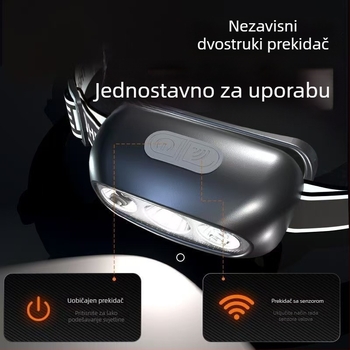 LED čelna svjetiljka za ribolov, punjiva, LED rasvjeta, težina oko 40 g, prozračna elastična traka za glavu