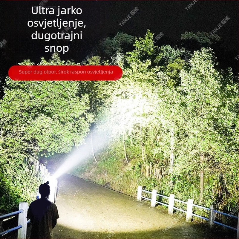 LED čelna lampica 10W, USB-C punjenje, vodootporna, 360° rotacija, domet 100-200 m, za noćni ribolov i outdoor aktivnosti