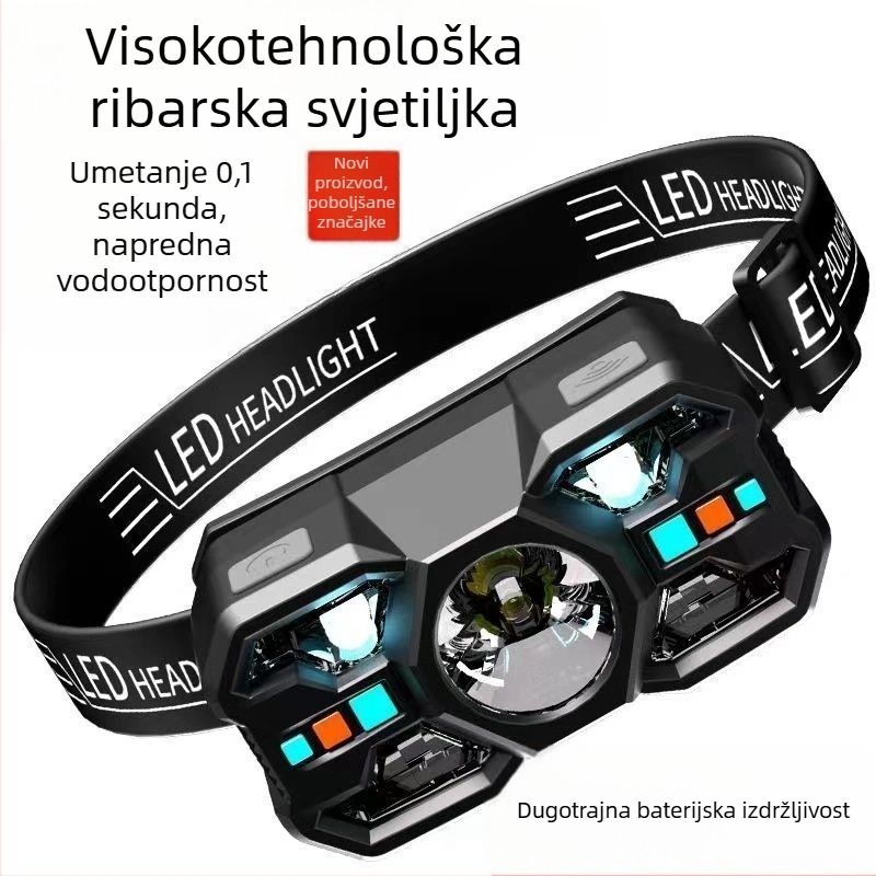Čelna lampica s ultradugim stanjem pripravnosti, laserski izvor svjetla, nosiva na glavi, napajanje baterijama, svjetlo za ribolov