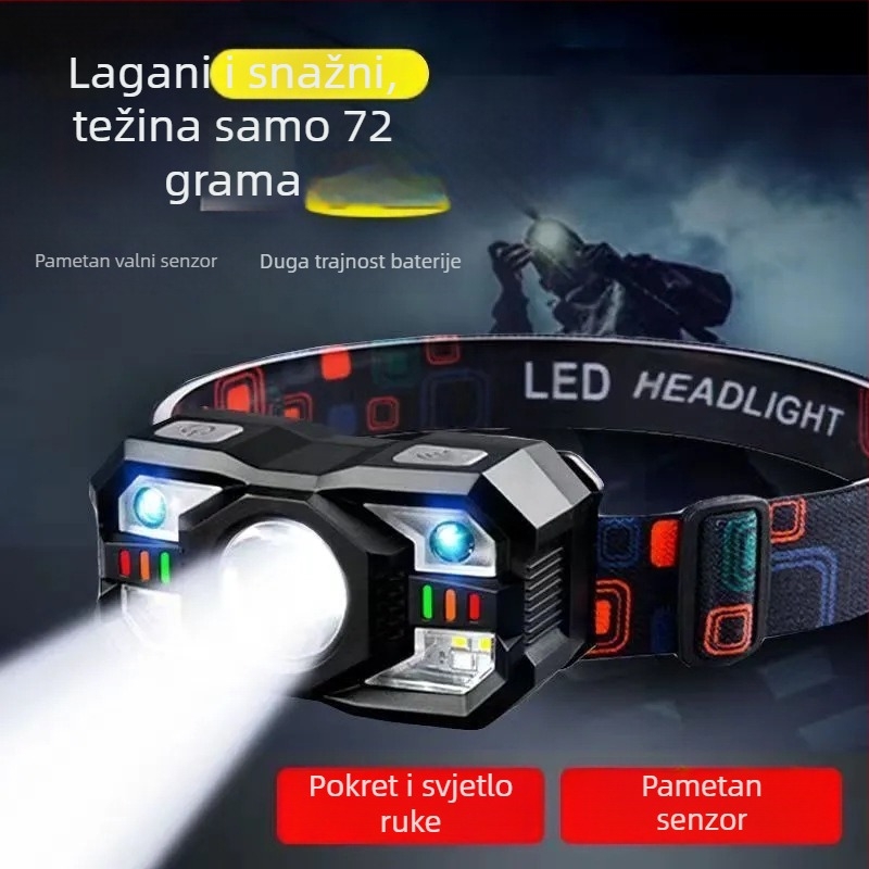 Čelna lampica s ultradugim stanjem pripravnosti, laserski izvor svjetla, nosiva na glavi, napajanje baterijama, svjetlo za ribolov