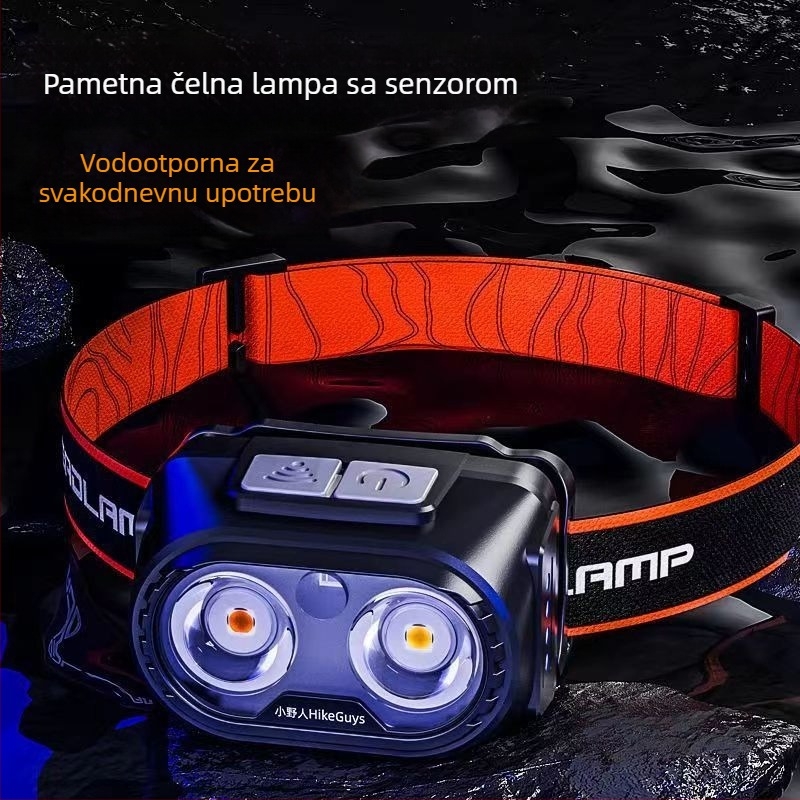 Čelna lampica s ultrajasnim LED‑om, punjiva, tri izvora svjetla, 5W, baterija 800–1200 mAh