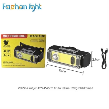 Čelna LED svjetiljka COB s USB punjenjem, 5W, baterija 1200 mAh, domet 200–500 m