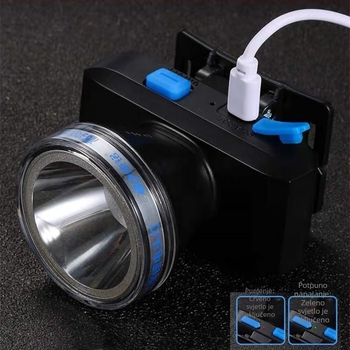 Čelna lampica USB punjiva, 3W LED, ABS kućište, 2400 mAh baterija, domet 100–200 m