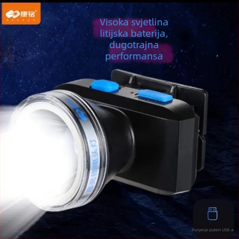Čelna lampica USB punjiva, 3W LED, ABS kućište, 2400 mAh baterija, domet 100–200 m