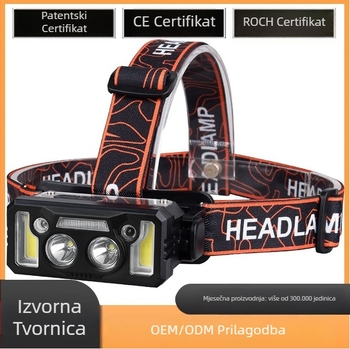 Čelna lampica s digitalskim displejom, 5W LED, punjiva, baterija 18650 1200mAh, domet 200–500 m, za planinarenje i ribolov