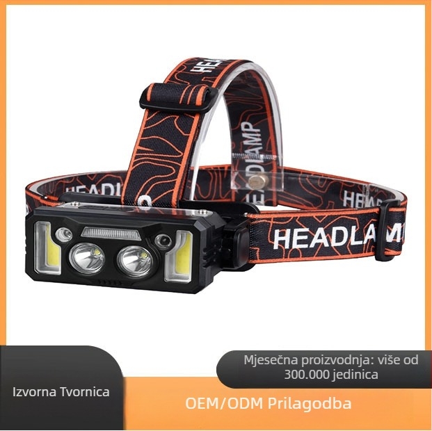 Čelna lampica s digitalskim displejom, 5W LED, punjiva, baterija 18650 1200mAh, domet 200–500 m, za planinarenje i ribolov