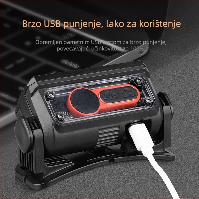 Čelna lampica s digitalskim displejom, 5W LED, punjiva, baterija 18650 1200mAh, domet 200–500 m, za planinarenje i ribolov