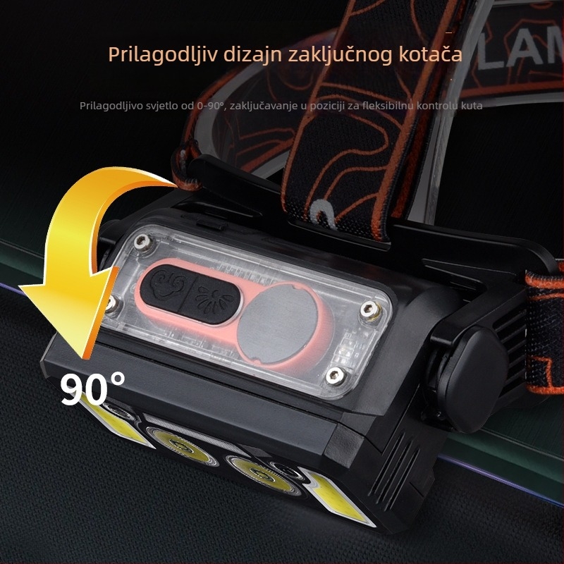 Čelna lampica s digitalskim displejom, 5W LED, punjiva, baterija 18650 1200mAh, domet 200–500 m, za planinarenje i ribolov