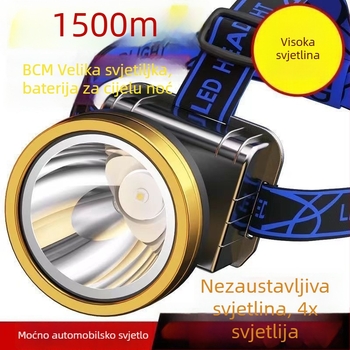 LED čelna lampica za noćni ribolov, punjiva, COB LED, na glavi, 30–40W, dug domet, napajanje kinetičkom energijom