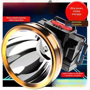 LED čelna lampica za noćni ribolov, punjiva, COB LED, na glavi, 30–40W, dug domet, napajanje kinetičkom energijom