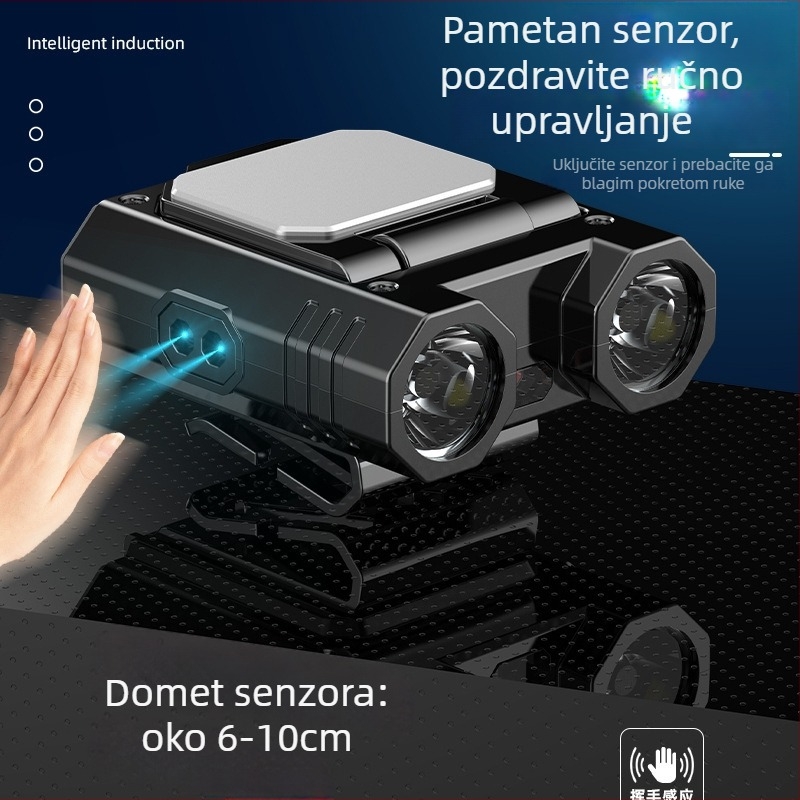 LED svjetlo za kapu s klipom – punjiva baterija 1400 mAh, USB punjenje, snaga 10 W, LED izvor, domet 100–200 m