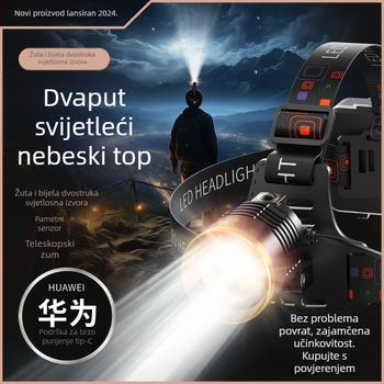 Čelna lampica od aluminijske legure, punjiva, laserski izvor svjetla, domet 200-500 m, ručni pogon