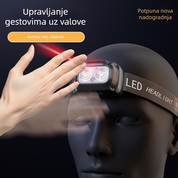 Čelna lampica s Li-ion baterijom 2000 mAh, 6W LED, za kampiranje i noćni ribolov, domet 50–100 m