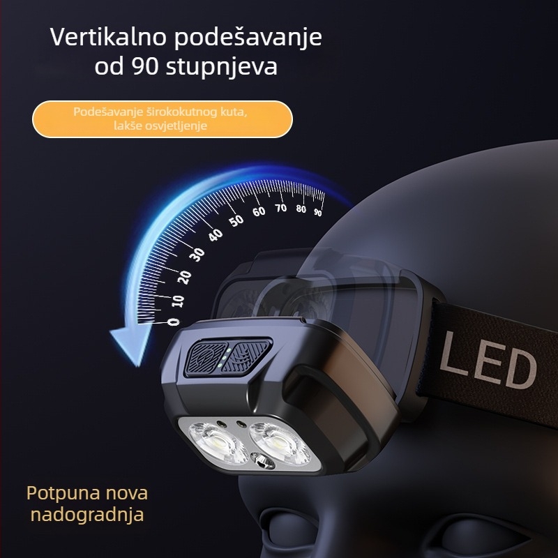 Čelna lampica s Li-ion baterijom 2000 mAh, 6W LED, za kampiranje i noćni ribolov, domet 50–100 m