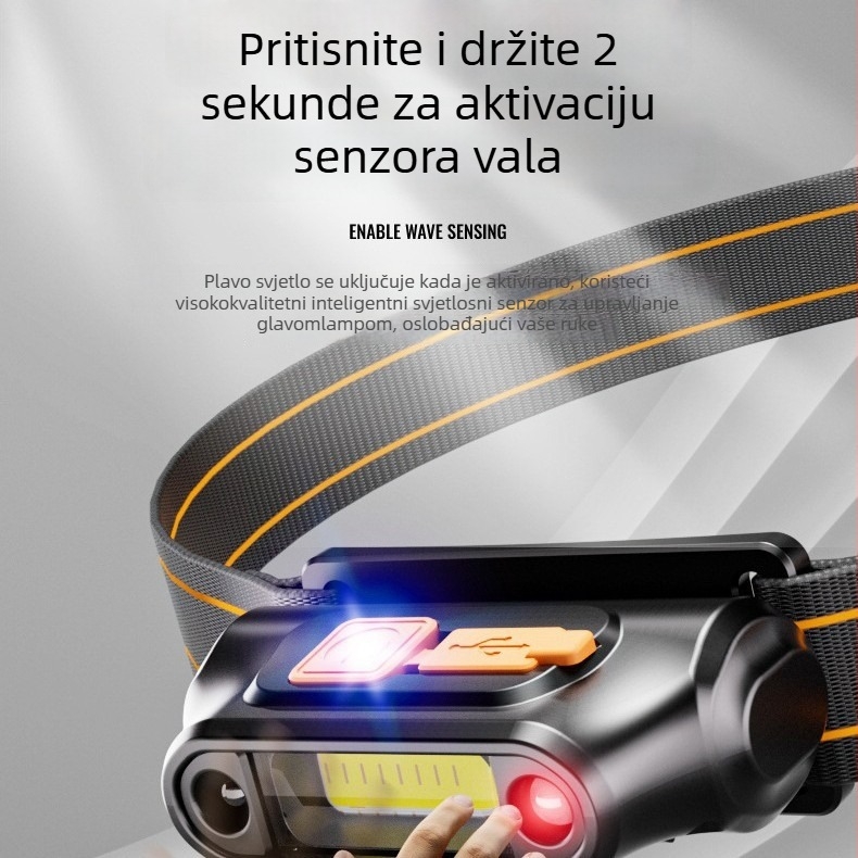 LED čelna lampica s USB punjenjem, 5 W, kapacitet baterije 200, plastično kućište, doseg do 50 m