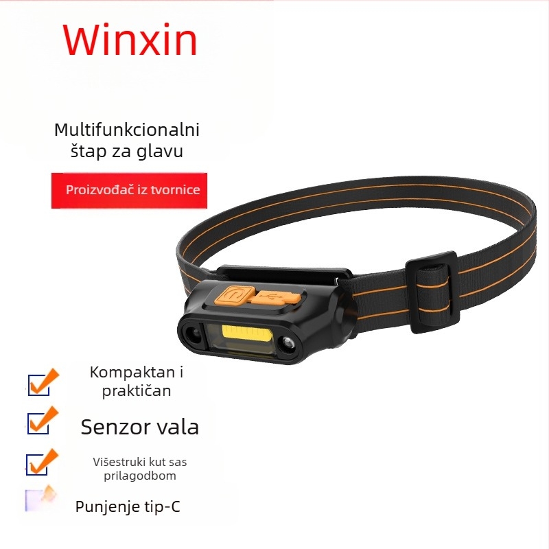 LED čelna lampica s USB punjenjem, 5 W, kapacitet baterije 200, plastično kućište, doseg do 50 m