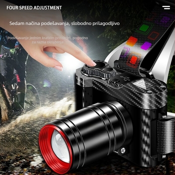 LED čelna svjetiljka s četiri LED za kampiranje i noćni ribolov, 20W, velika litij baterija, ručno pokretanje, domet do 500 m