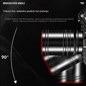 LED čelna svjetiljka s četiri LED za kampiranje i noćni ribolov, 20W, velika litij baterija, ručno pokretanje, domet do 500 m