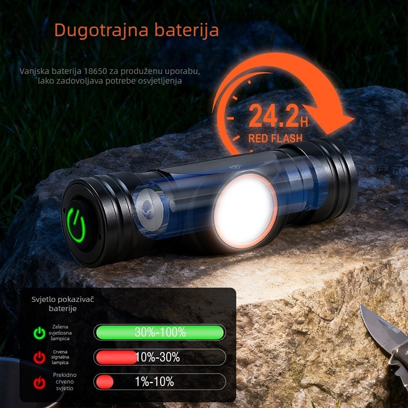 Vanjska čelna lampa za kampiranje: 3500mAh baterija, 10W LED, Type-C brzo punjenje, domet 100–200 m, dvostruki način osvjetljenja