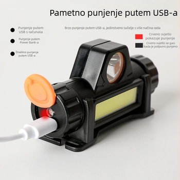 LED čelna lampa, baterija 3000mAh, ručni pogon, punjiva, domet 100–200 m