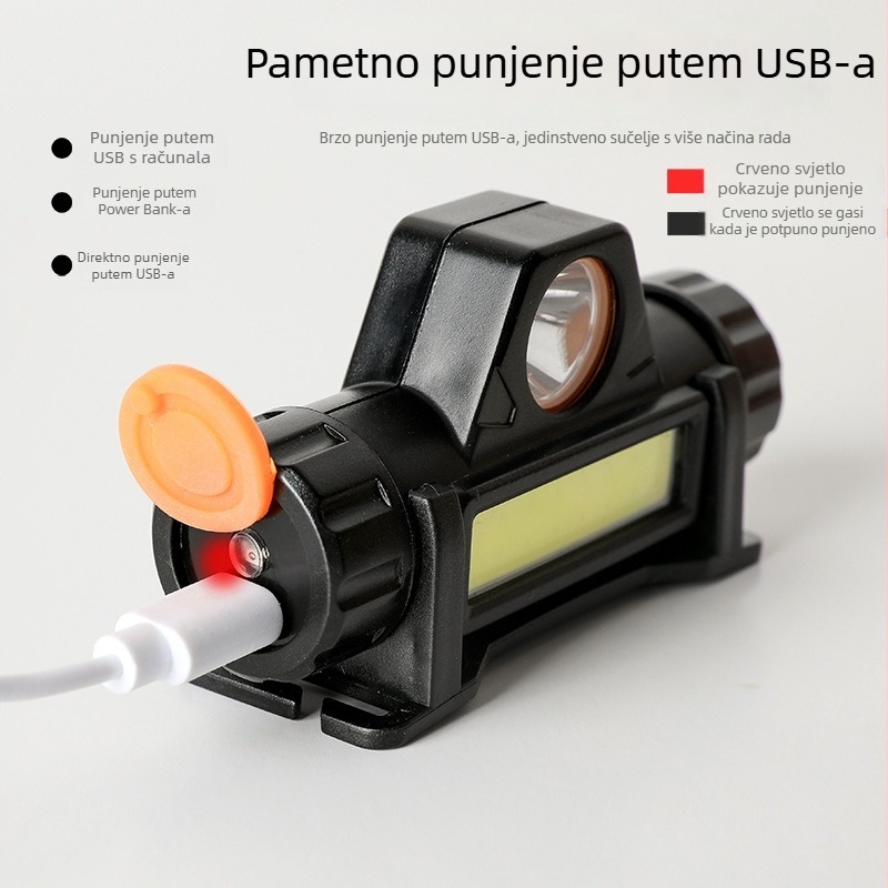 LED čelna lampa, baterija 3000mAh, ručni pogon, punjiva, domet 100–200 m