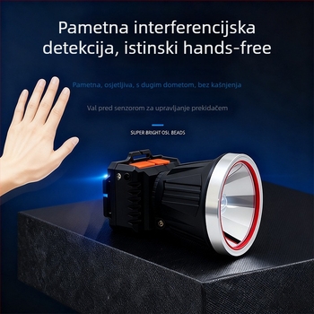 LED čelna lampa, punjiva baterija 2400 mAh, rotacija 360°, vodootporna, domet 100–200 m