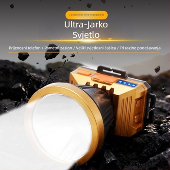 LED čelna svjetiljka visoke snage, duga baterija, 360° okret, vodootporna, punjiva litijska baterija
