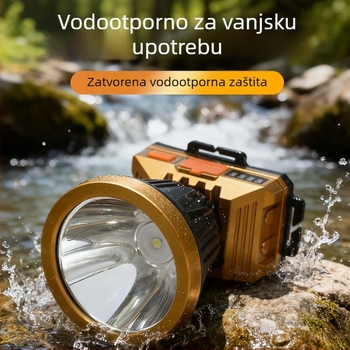 LED čelna svjetiljka visoke snage, duga baterija, 360° okret, vodootporna, punjiva litijska baterija