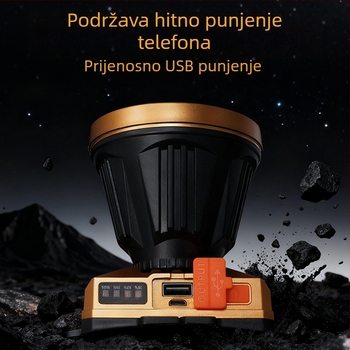 LED čelna svjetiljka visoke snage, duga baterija, 360° okret, vodootporna, punjiva litijska baterija