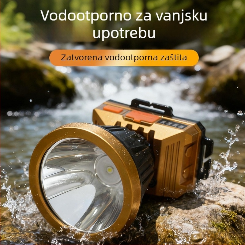 LED čelna svjetiljka visoke snage, duga baterija, 360° okret, vodootporna, punjiva litijska baterija
