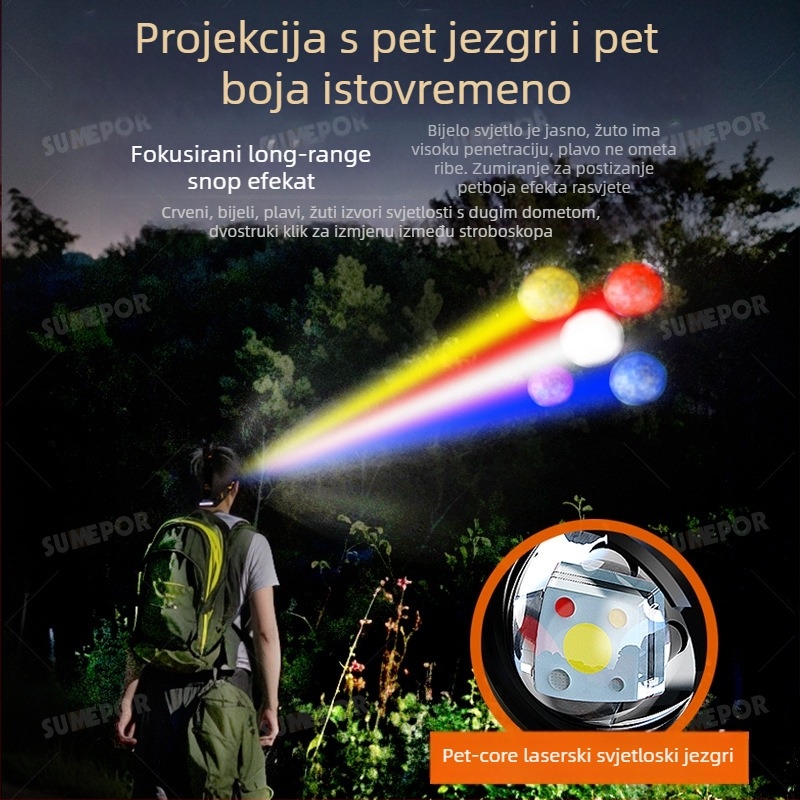 T930 punjiva LED čelna lampa, domet 200 m, trajanje osvjetljenja 3 sata, vodootporna