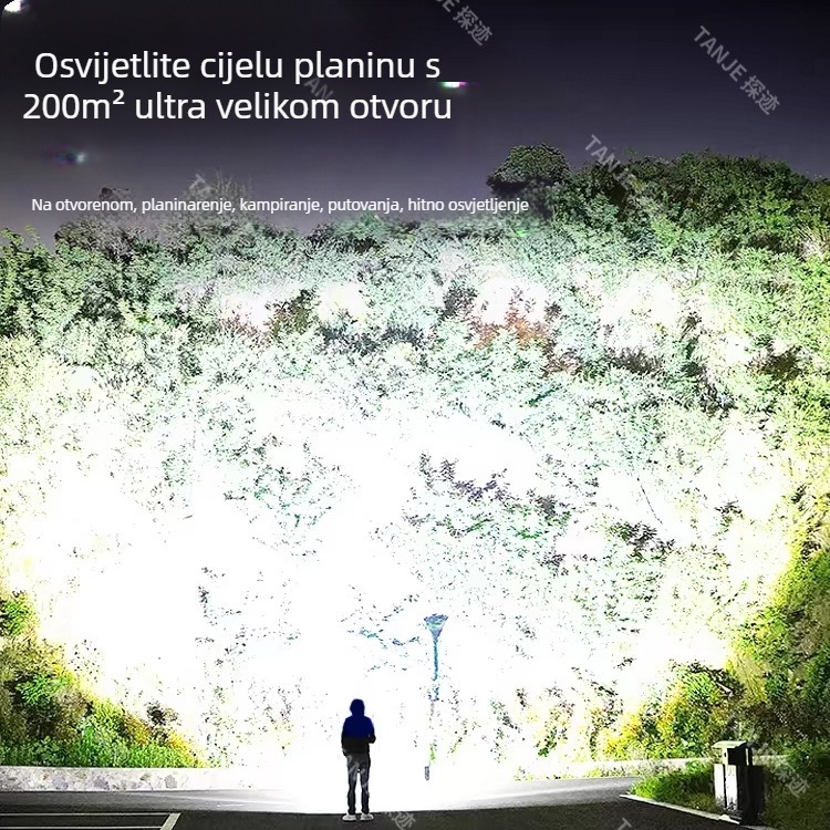 Punojiva LED čelna lampica s USB-C, 10W, vodootporna, 360° rotacija, za noćno pecanje i aktivnosti na otvorenom