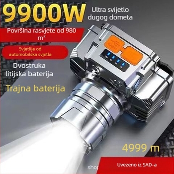 LED čelna svjetiljka, 10W LED, punjiva, vodootporna, domet 100–200 m