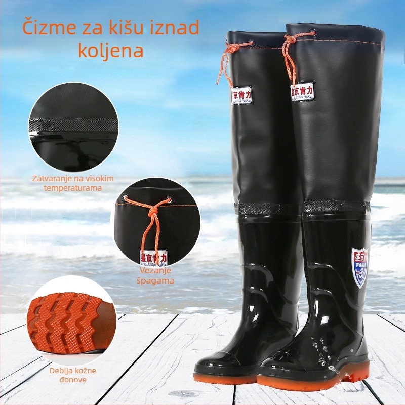 Čizme za kišu do koljena za ribolov – plastični gornji dio, đon od telećih tetiva, protuklizno, otporno na habanje