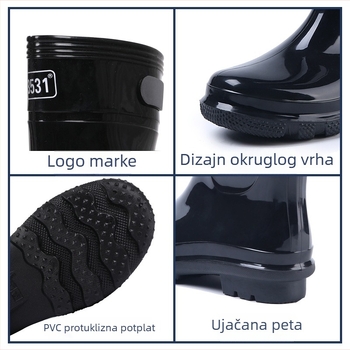 3531 Visoke čizme za kišu, gornji dio od plastike, potplat od telećeg tetiva, visok šev, okrugli vrh, niski pet