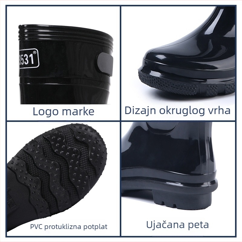 3531 Visoke čizme za kišu, gornji dio od plastike, potplat od telećeg tetiva, visok šev, okrugli vrh, niski pet
