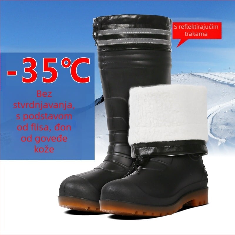 Muške kišne čizme od plastike, visoki gornji dio, topla umjetna vunena unutrašnjost, protuklizna potplat, zimska namjena