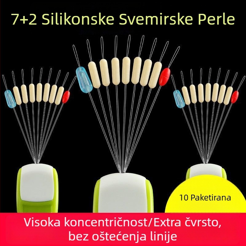 Silikonske svemirske perle, cilindrične, prozirne, komplet set za ribarsku liniju (Materijal: silikon; Oblik: cilindričan; Element: svemirske perle; Set: komplet)