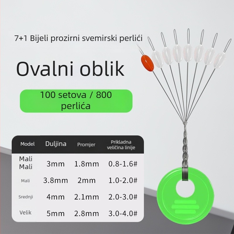 Dodatak za ribolov od silikona: silikonske spacer kuglice u ovalno cilindričnom obliku, 7+1 komada, visoka prozirnost, visoka koncentricnost
