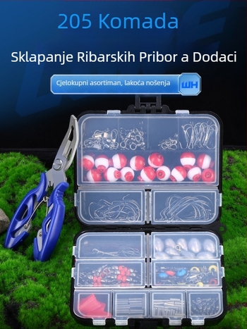 Wei i komplet opreme za ribolov, 265 komada, s kliještima, distančnim perlama, olovnim utegom, plovcima i mamcima (ABS plastika)