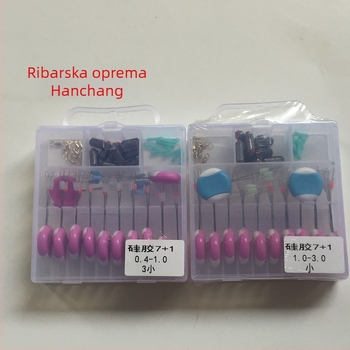 Set opreme za ribolov — Hanchang, silikon komponente, u prozirnoj cilindričnoj kutiji