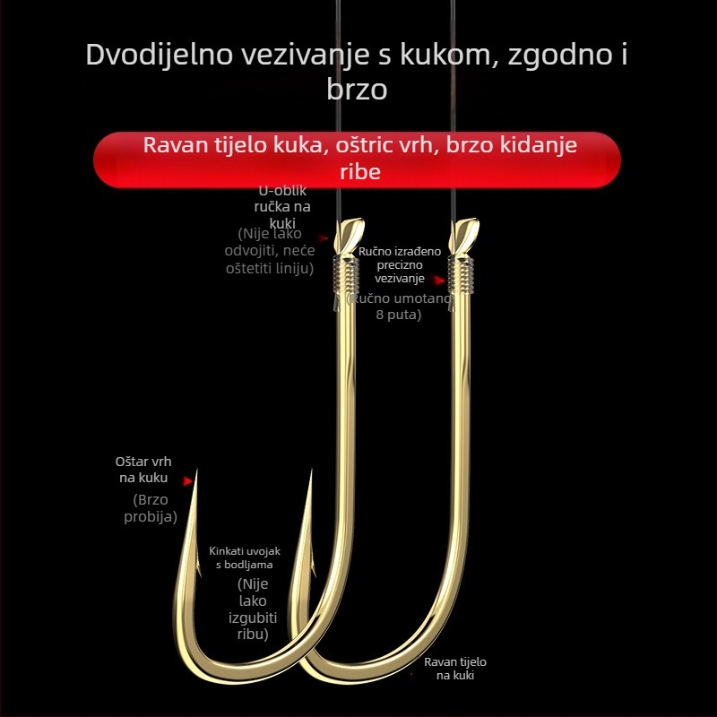 Ribolovni set linija: najlon, duljine 3,6 m, za rijeku, dvostruka udica